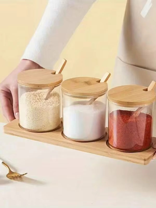 3pcs Moisture-Proof Plastic Spice Jar With Lid And Tray, Rust Proof Kitchen Containers