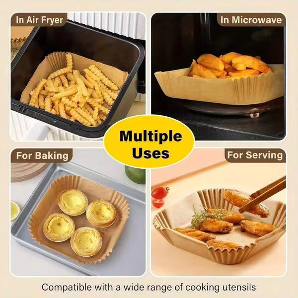 100pcs Air Fryer Paper,Air Fryer Liners Disposable, Non-Stick Disposable Airfryer Liners, Square Air Fryer Paper Liners For 5-8QT Air Fryer, Baking, Roasting Microwave, Affordable 1 Dollar Item Fit For All Cooking Scene