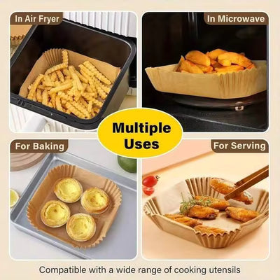 100pcs Air Fryer Paper,Air Fryer Liners Disposable, Non-Stick Disposable Airfryer Liners, Square Air Fryer Paper Liners For 5-8QT Air Fryer, Baking, Roasting Microwave, Affordable 1 Dollar Item Fit For All Cooking Scene