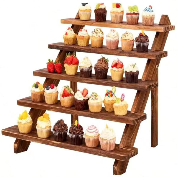 Retro Wooden Multi-Functional Display Stand, Rustic Wooden Cupcake Holder, Wedding And Party Dessert Cupcake Stand, Suitable For Jewelry, Desserts And Other Occasions.