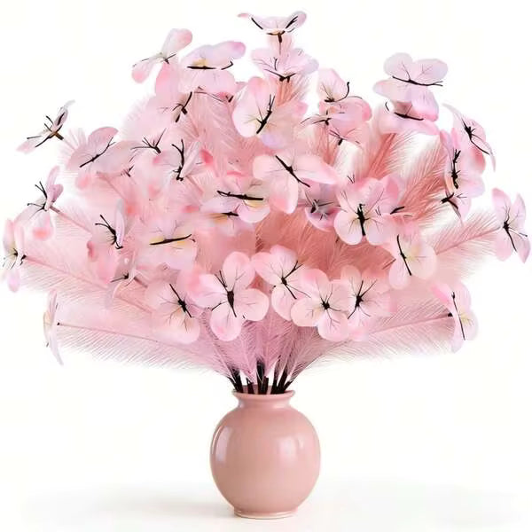 2Pcs 3D Stereo Vivid Shaped Artificial Purple Butterfly & Pampas Grass Mixed Flower Bouquet, Romantic Atmosphere Table Floral Ornament, 4-Season Indoor Outdoor Decor For Bedroom Home Anniversary Easter New Year Valentine's Day Holiday Gift